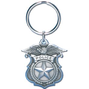 1 Sided Badge Shaped Pewter Police Key Chain
